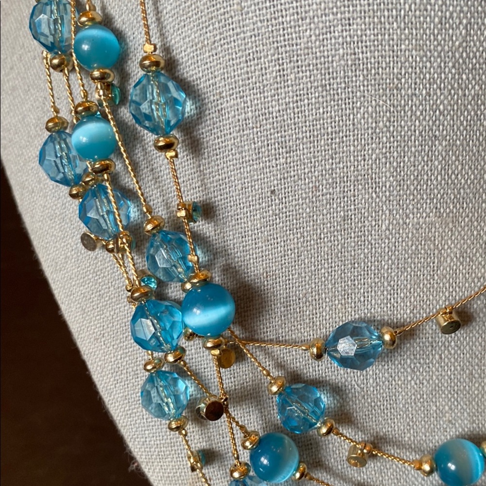 Vibrant Blue Multi-Strand Necklace with Translucent Beads - Picture 2 of 4